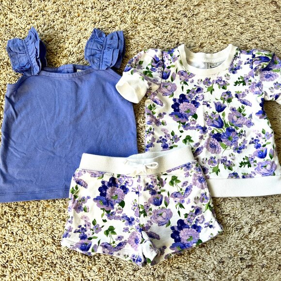 Janie and Jack "Viola" Floral French Terry Short, Puff Sleeve Shirt, Ruffle Tank